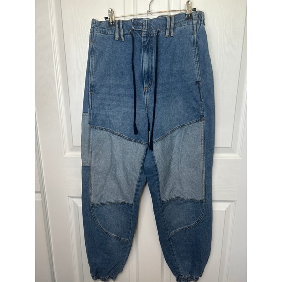 BDG Urban Outfitters Denim Joggers Patchwork Drawstring Blue L Streetwear Pants - Picture 1 of 6